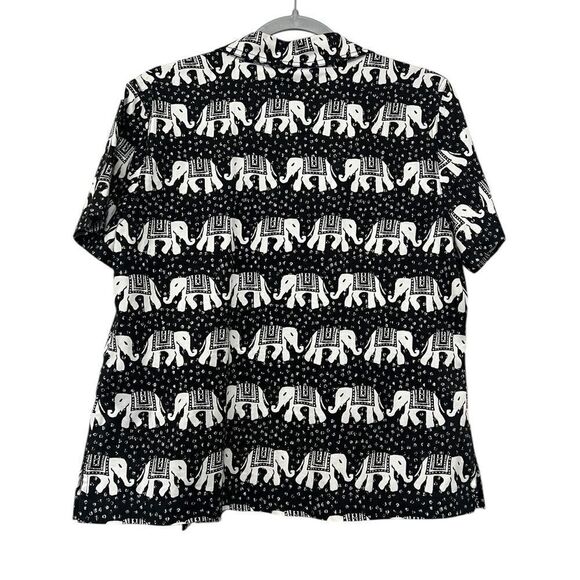 Chico’s Size 1 Button-Up Blouse - Black and White Elephant Print, Short Sleeve - Picture 2 of 5